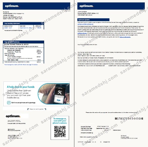 USA Optimum utility bill template in Word and PDF formats, 4 pages, version 2, 1-2 pages
